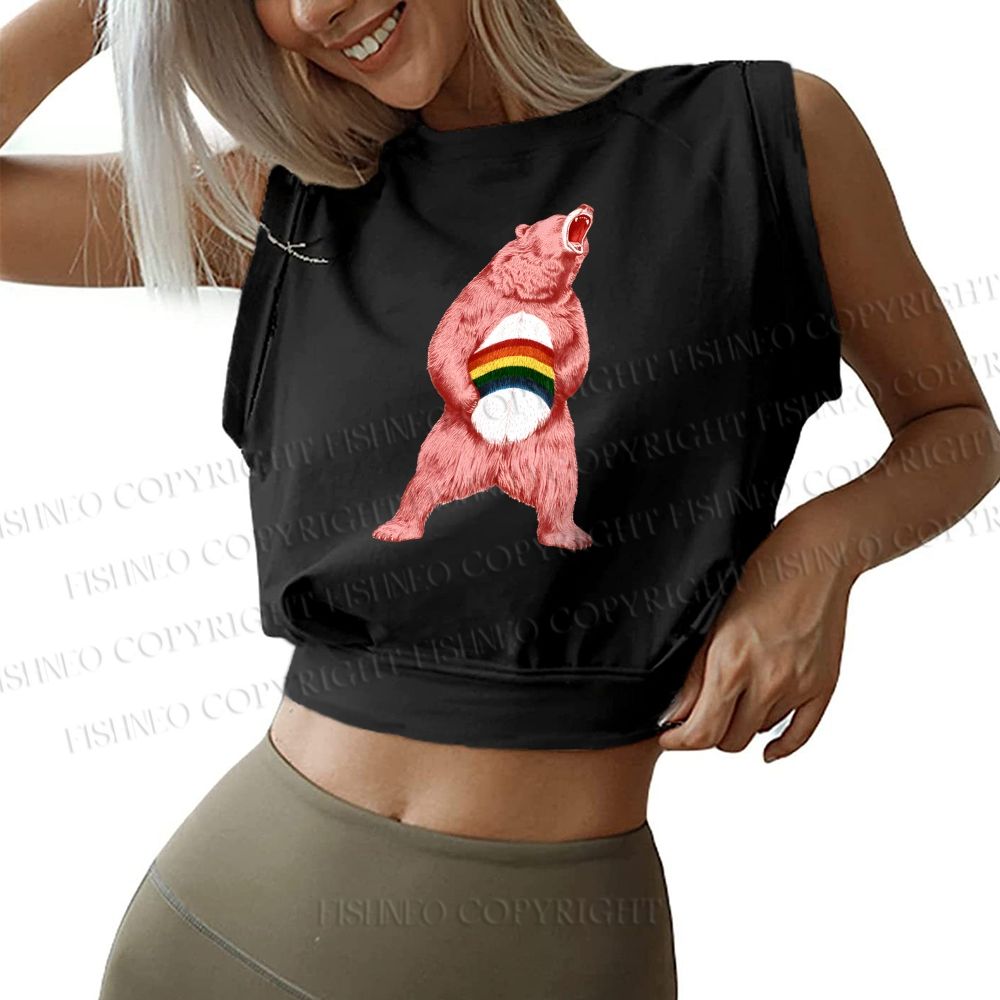 Pride Pink Bear Sleeveless Crop Tops