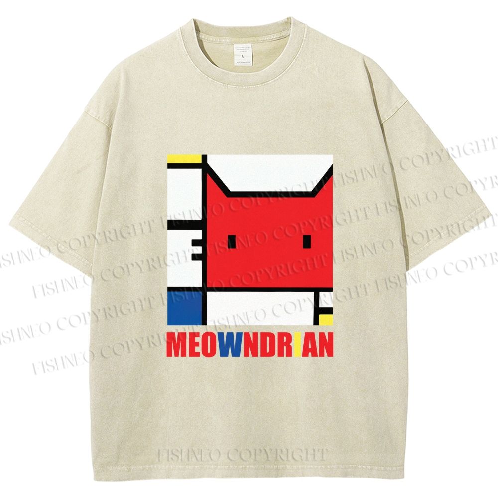 Unisex Meowndrian Printed Washed Tee