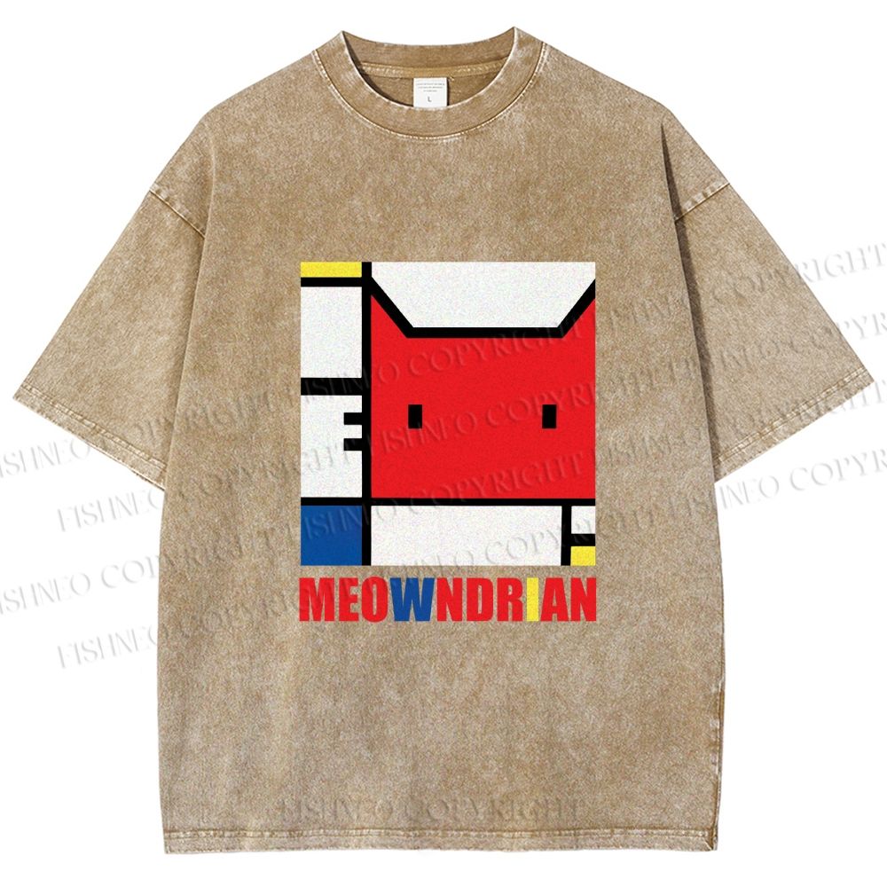 Unisex Meowndrian Printed Washed Tee