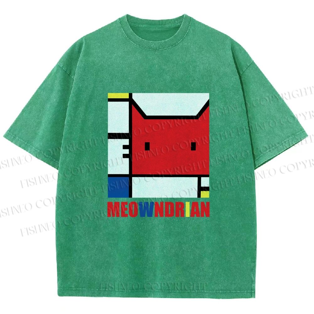 Unisex Meowndrian Printed Washed Tee
