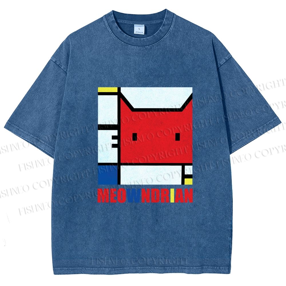 Unisex Meowndrian Printed Washed Tee