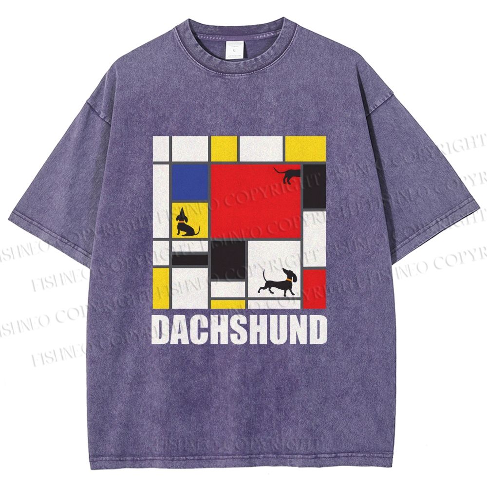 Unisex Mondrian Dachshund Printed Washed Tee