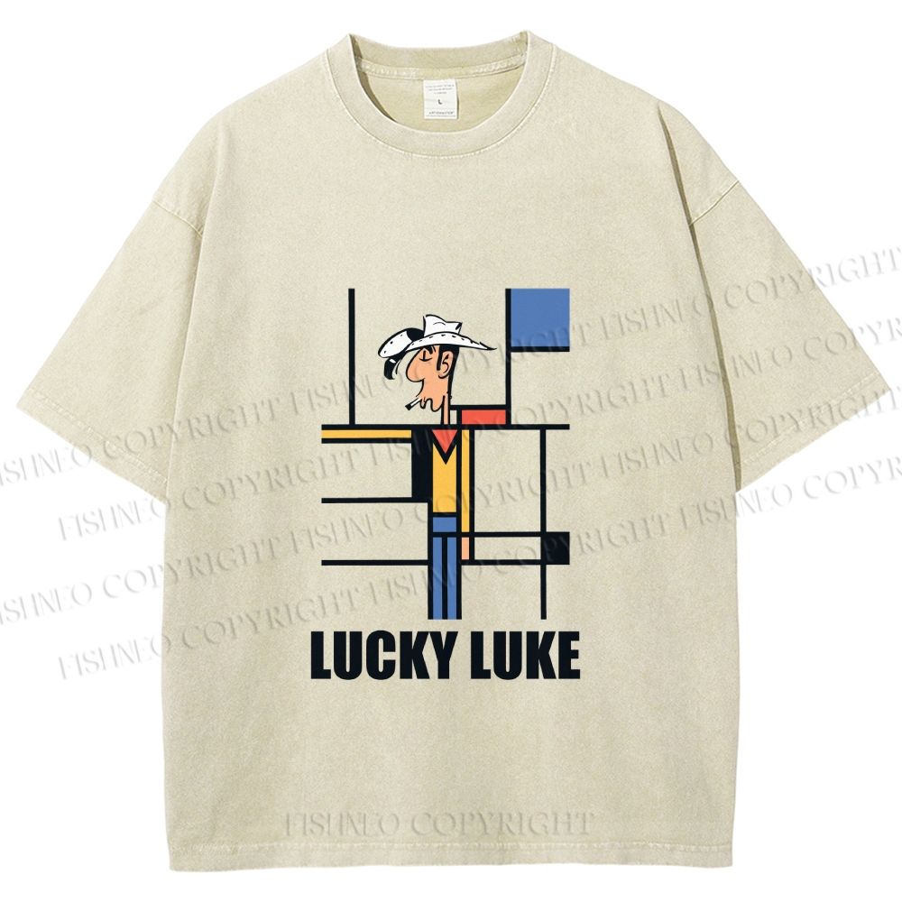 Unisex Lucky Luke Mondrian Printed Washed Tee