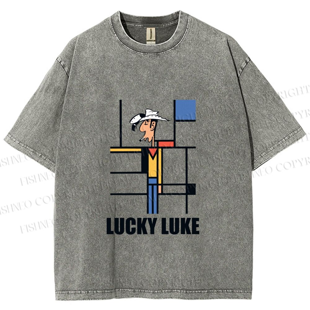Unisex Lucky Luke Mondrian Printed Washed Tee