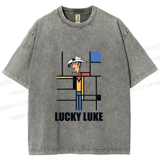 Unisex Lucky Luke Mondrian Printed Washed Tee