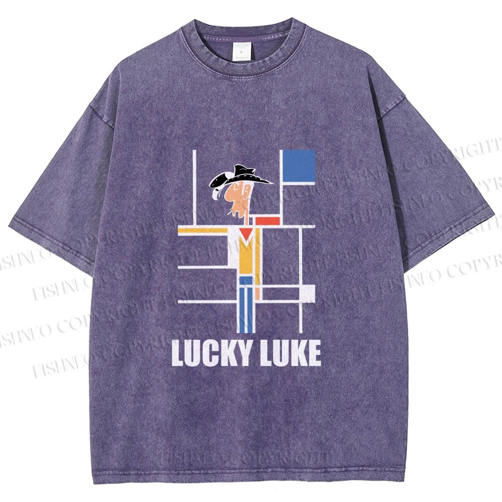 Unisex Lucky Luke Mondrian Printed Washed Tee