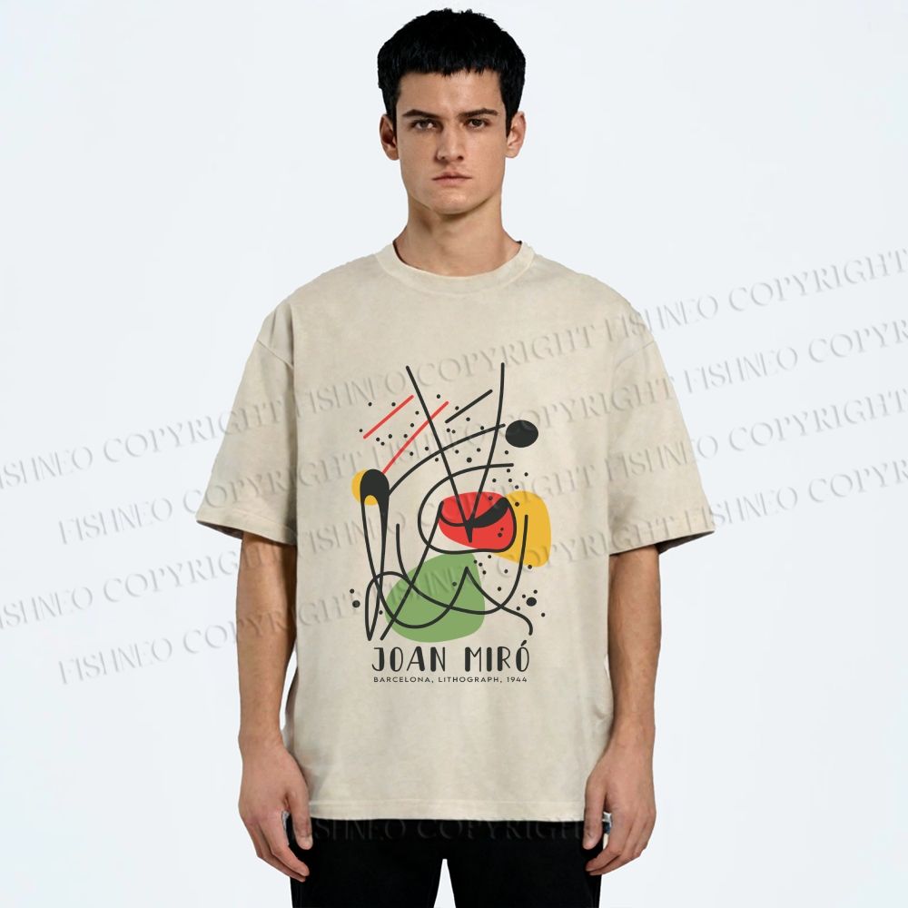Unisex Joan Miro Vintage Abstract Lithograph Printed Washed Tee