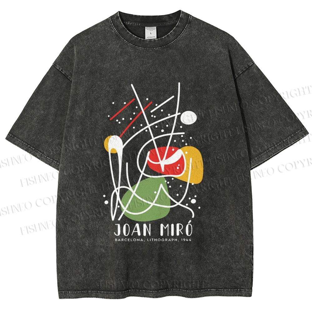 Unisex Joan Miro Vintage Abstract Lithograph Printed Washed Tee