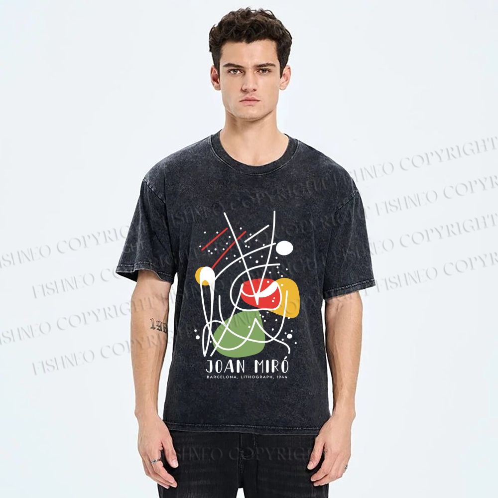 Unisex Joan Miro Vintage Abstract Lithograph Printed Washed Tee