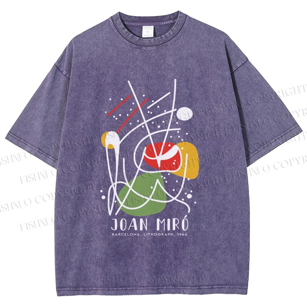 Unisex Joan Miro Vintage Abstract Lithograph Printed Washed Tee