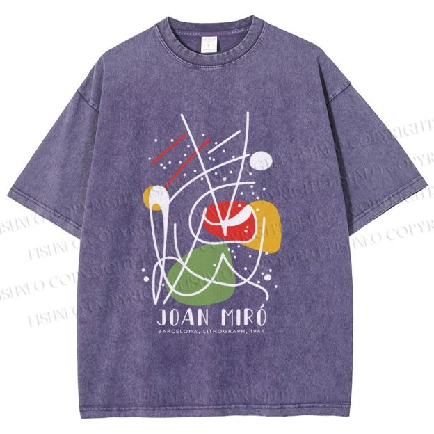 Unisex Joan Miro Vintage Abstract Lithograph Printed Washed Tee