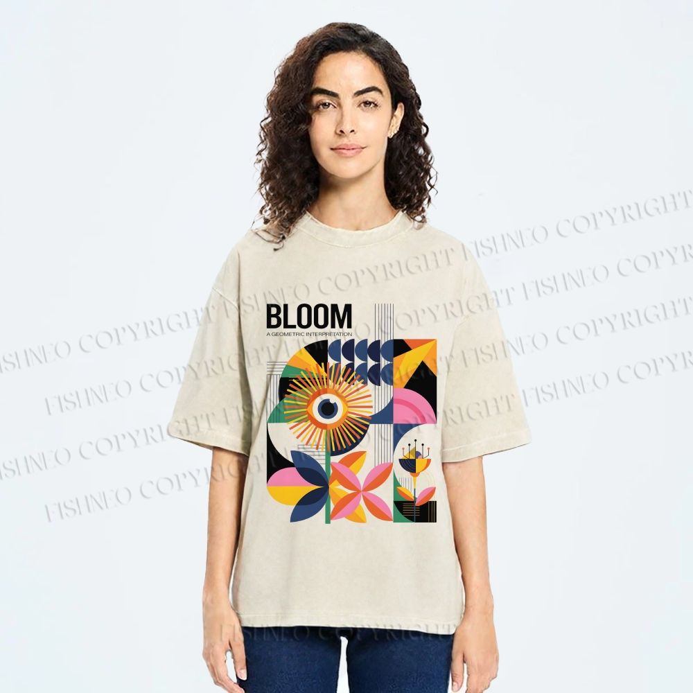 Unisex Flower Bloom Bauhaus Style Printed Washed Tee