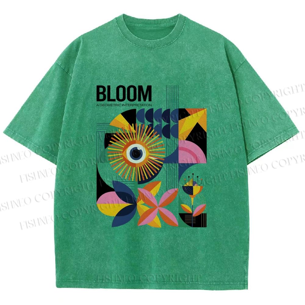 Unisex Flower Bloom Bauhaus Style Printed Washed Tee