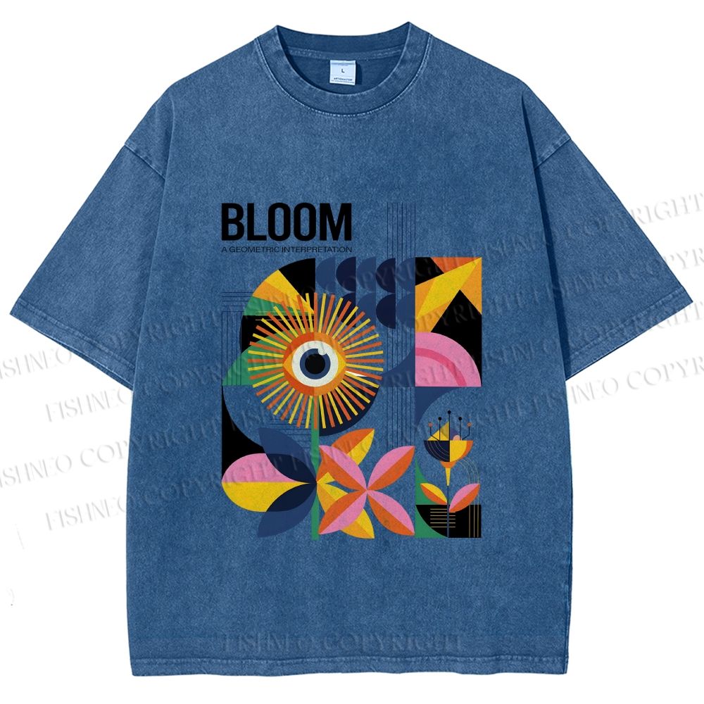 Unisex Flower Bloom Bauhaus Style Printed Washed Tee
