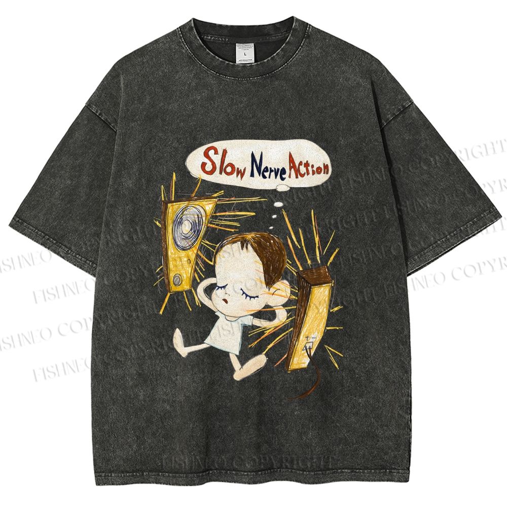 Unisex Yoshitomo Nara Slow Nerve Action Printed Washed Tee