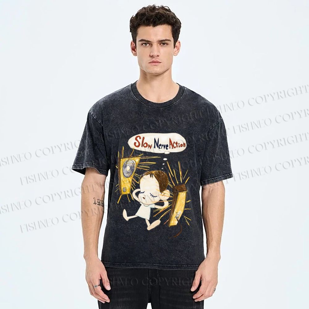 Unisex Yoshitomo Nara Slow Nerve Action Printed Washed Tee