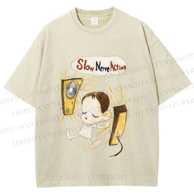Unisex Yoshitomo Nara Slow Nerve Action Printed Washed Tee