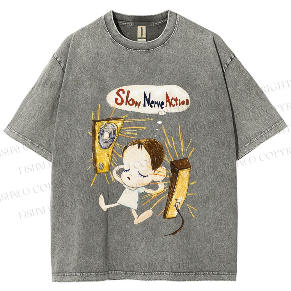 Unisex Yoshitomo Nara Slow Nerve Action Printed Washed Tee