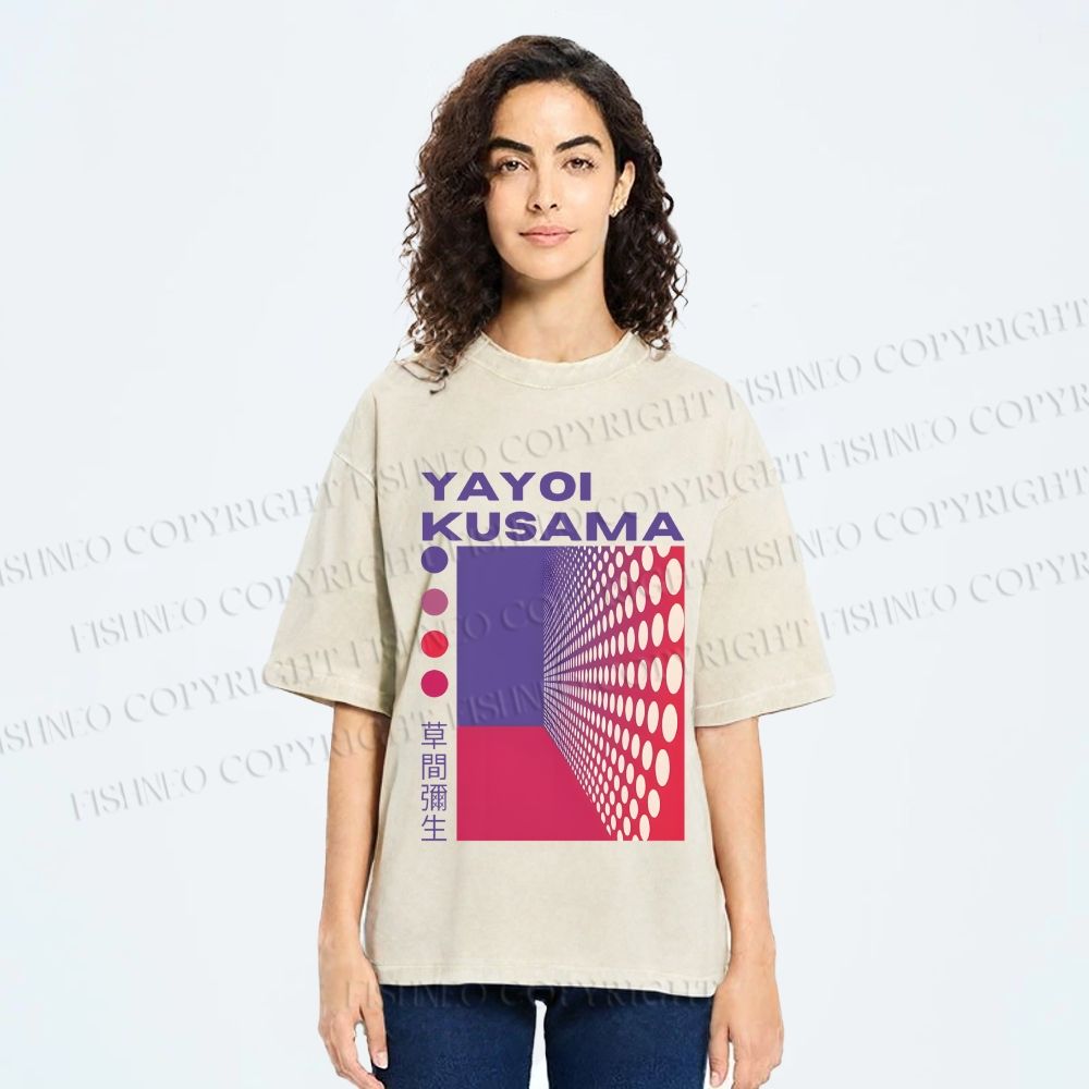 Unisex Yayoi Kusama Pink Wall With Dots Printed Washed Tee