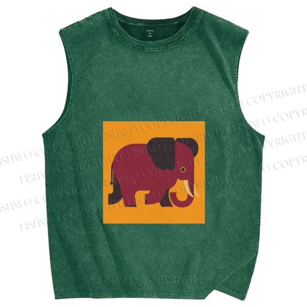 Unisex Retro Blockprint Elephant Printed Washed Tank Top