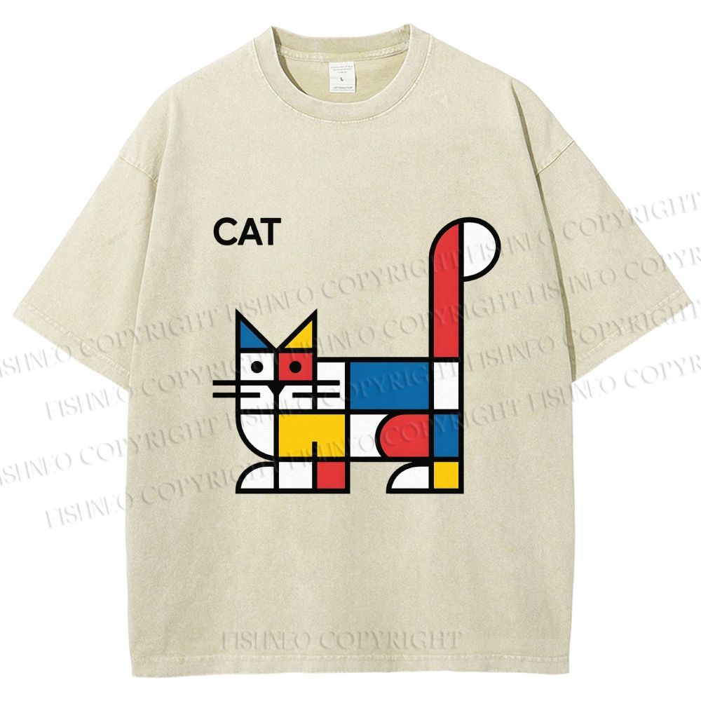 Unisex Bauhaus Cat Printed Washed Tee