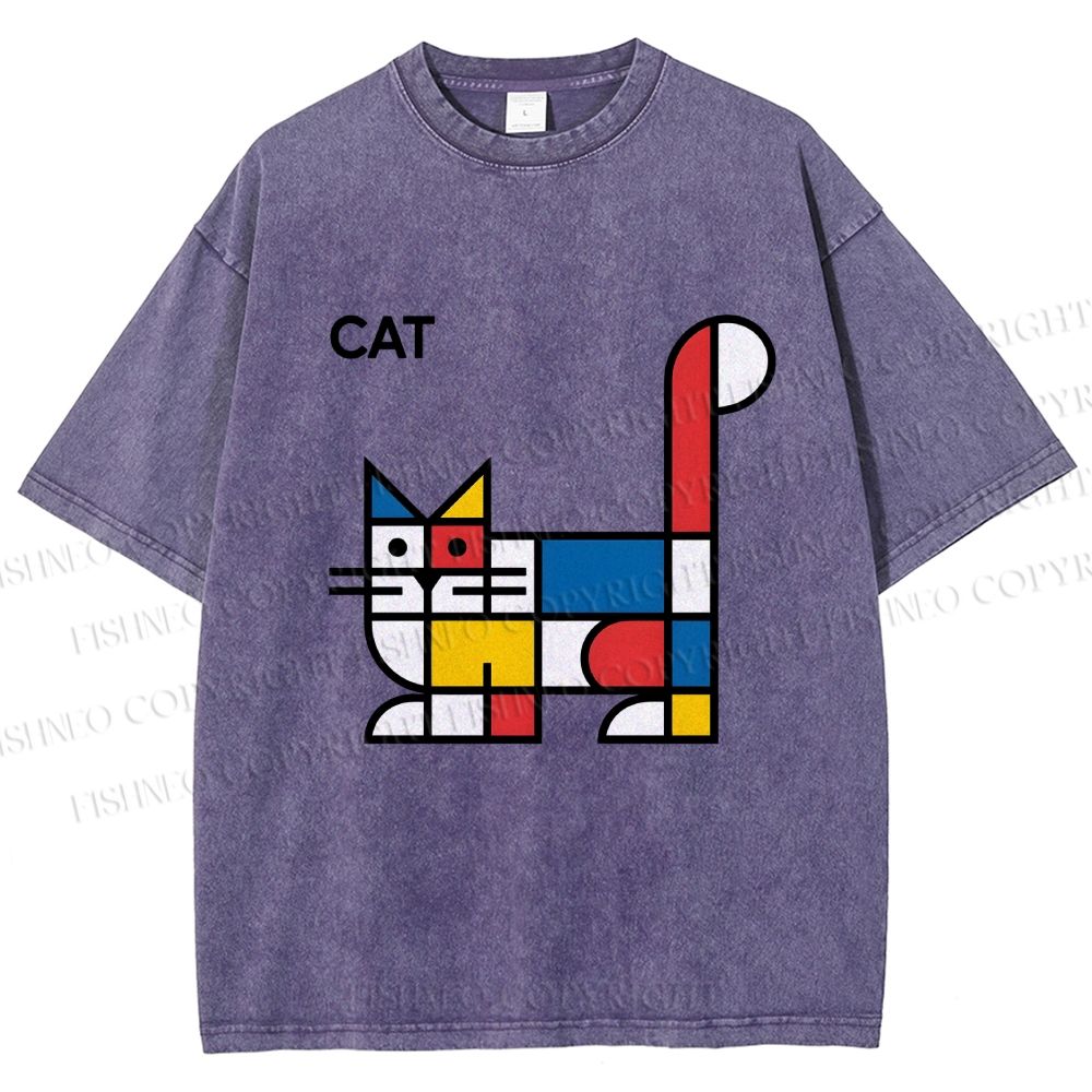 Unisex Bauhaus Cat Printed Washed Tee