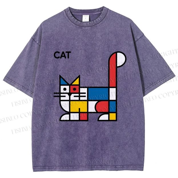 Unisex Bauhaus Cat Printed Washed Tee