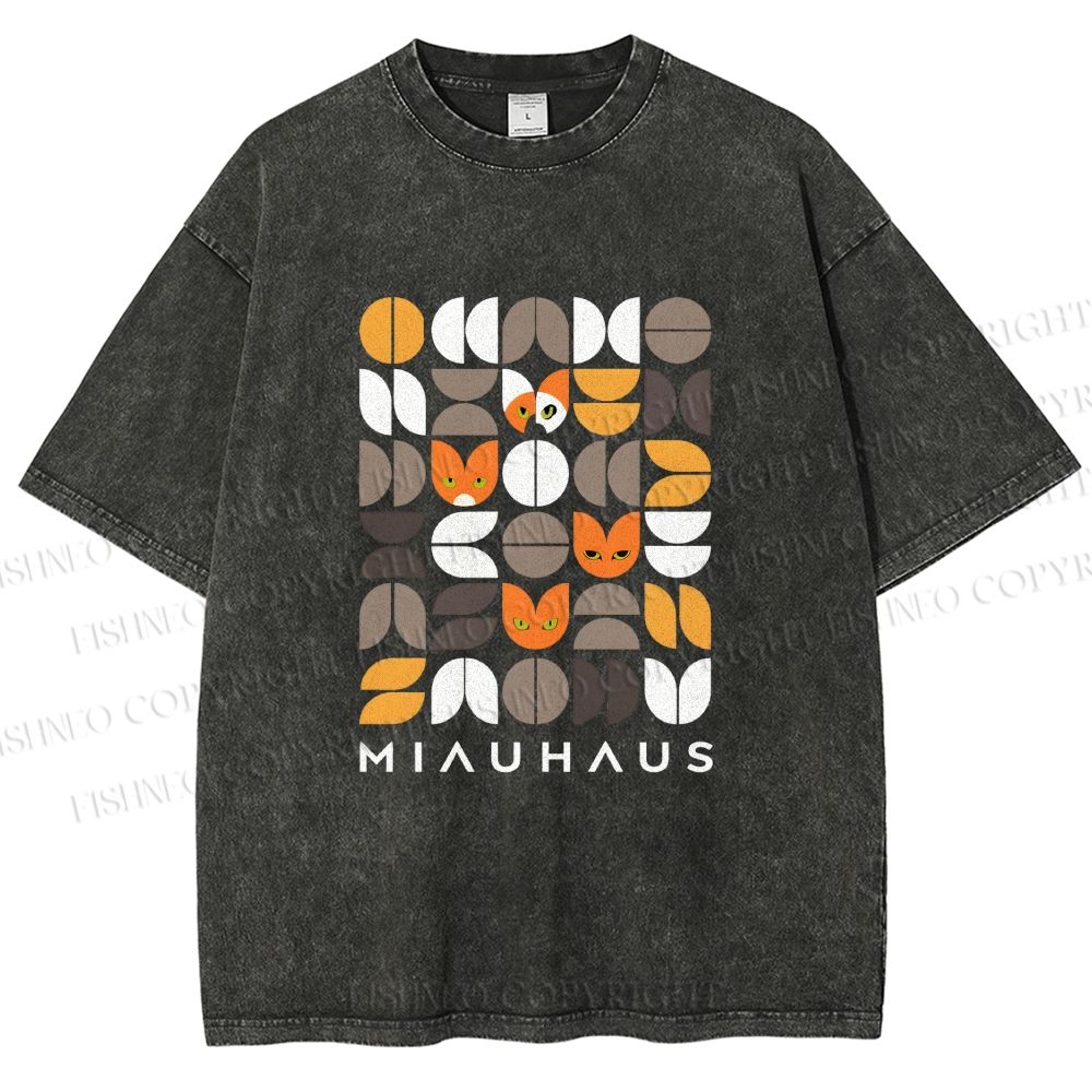 Unisex Bauhaus Cat Printed Washed Tee