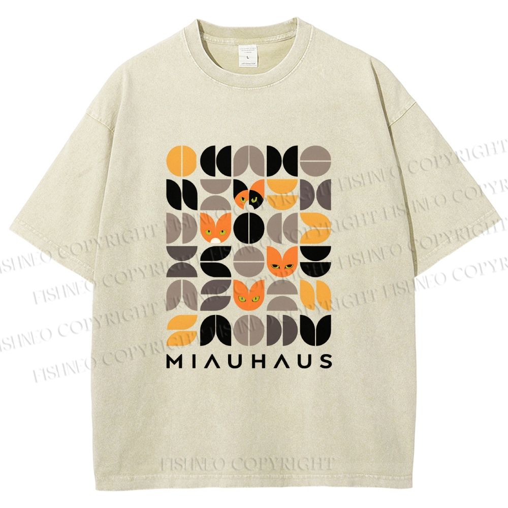 Unisex Bauhaus Cat Printed Washed Tee