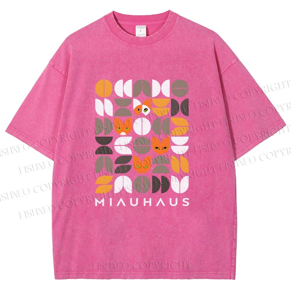 Unisex Bauhaus Cat Printed Washed Tee