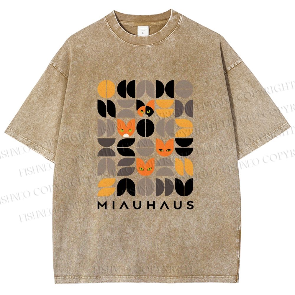 Unisex Bauhaus Cat Printed Washed Tee