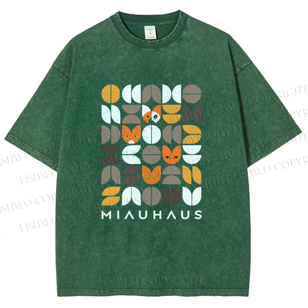 Unisex Bauhaus Cat Printed Washed Tee