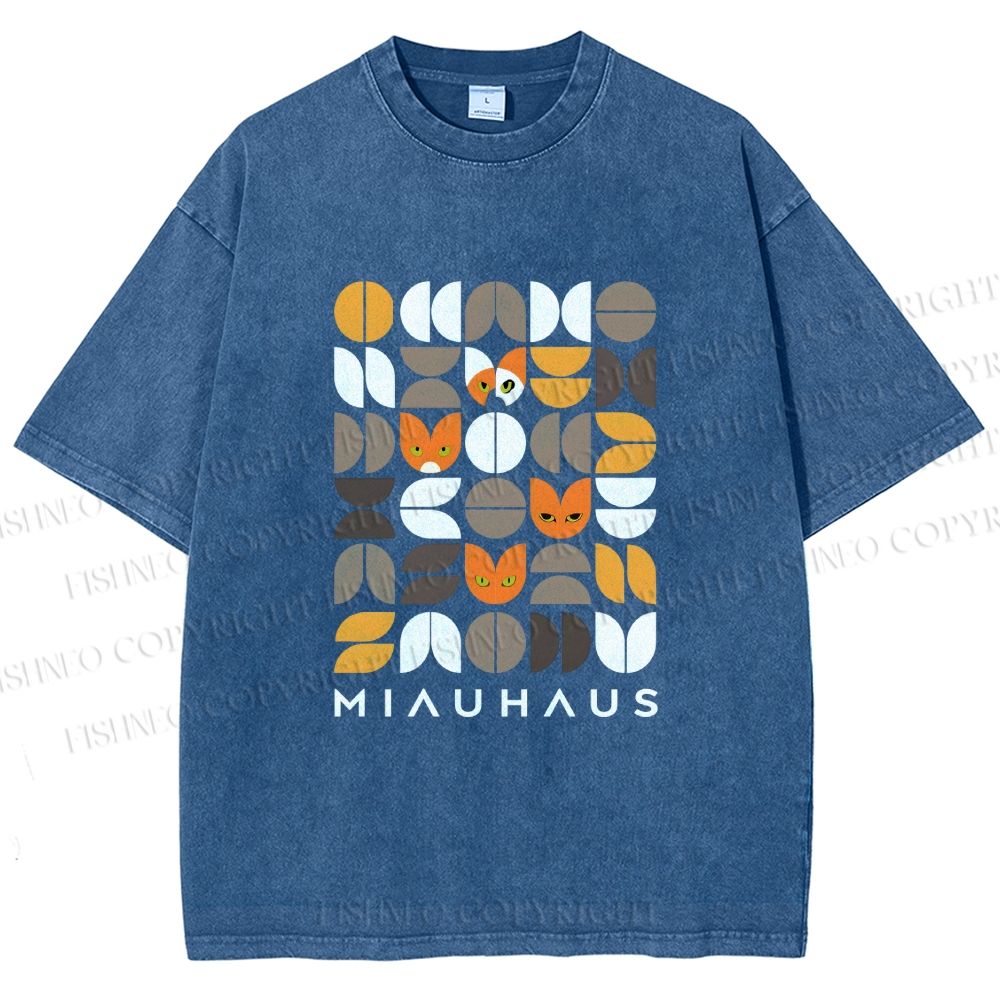 Unisex Bauhaus Cat Printed Washed Tee