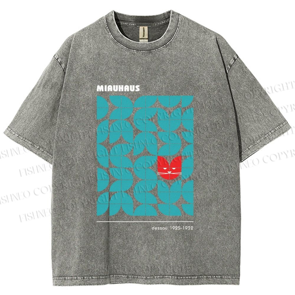Unisex Bauhaus Cat Printed Washed Tee