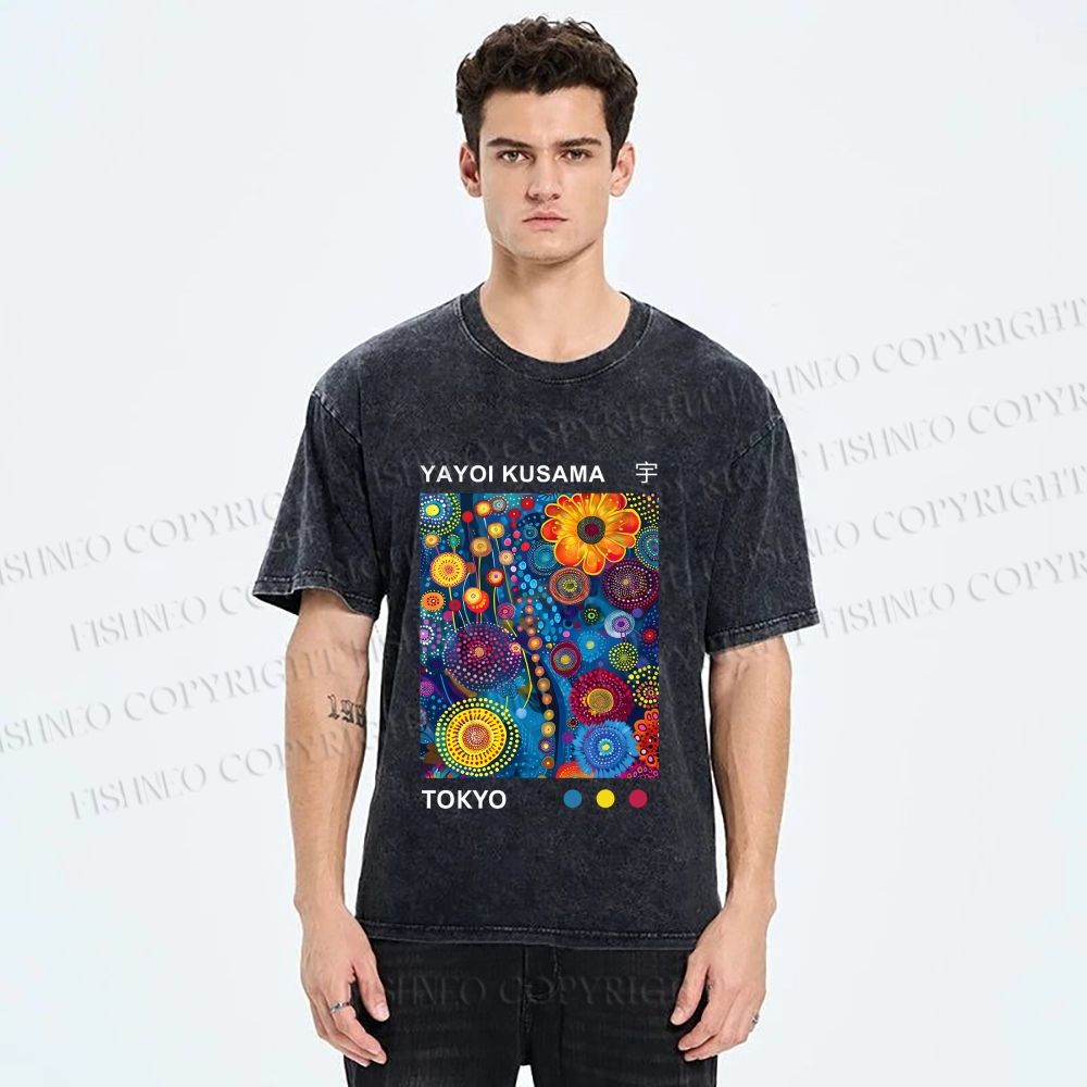 Unisex Yayoi Kusama Flower Printed Washed Tee