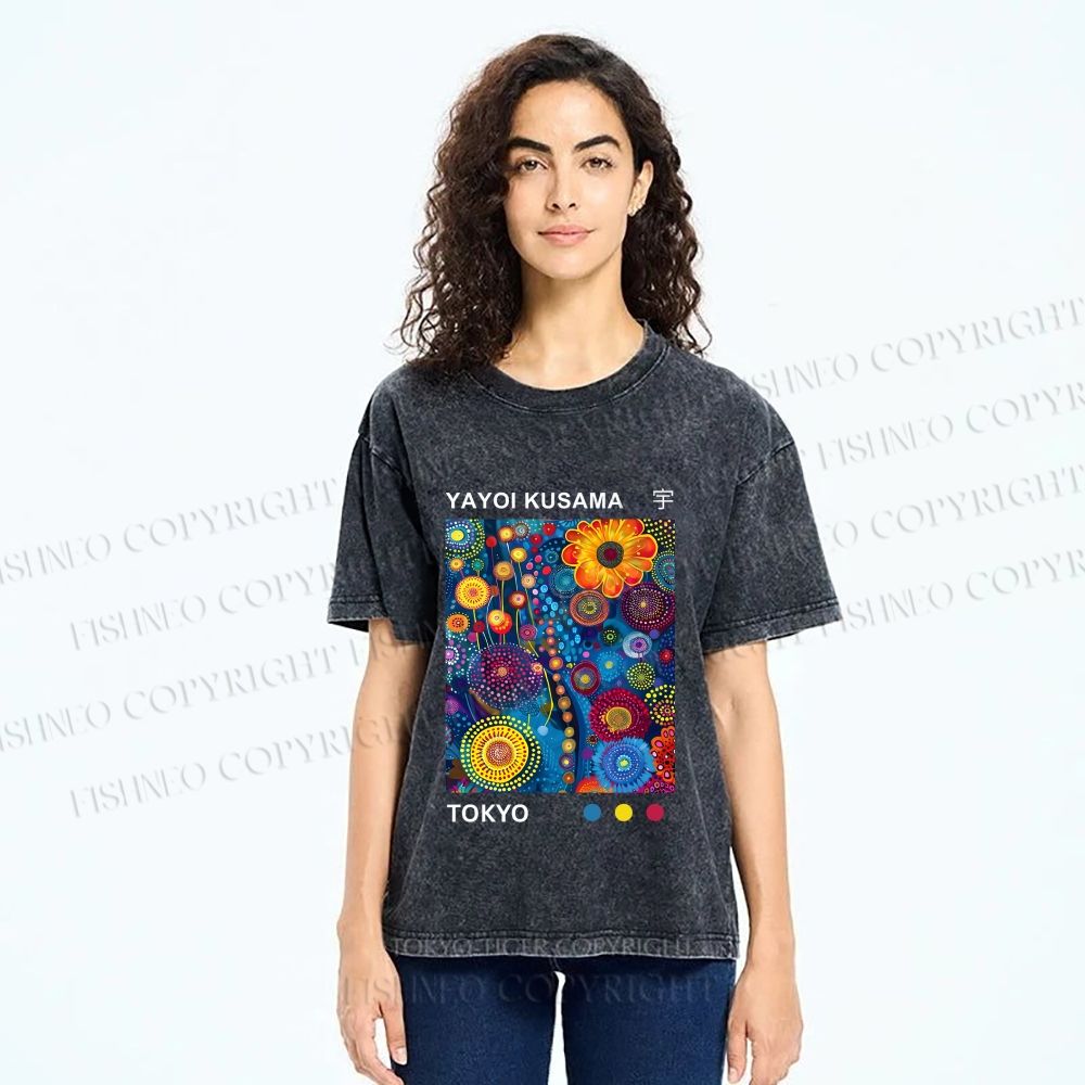 Unisex Yayoi Kusama Flower Printed Washed Tee
