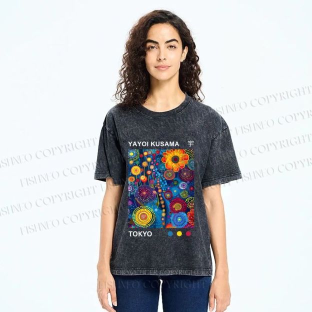 Unisex Yayoi Kusama Flower Printed Washed Tee