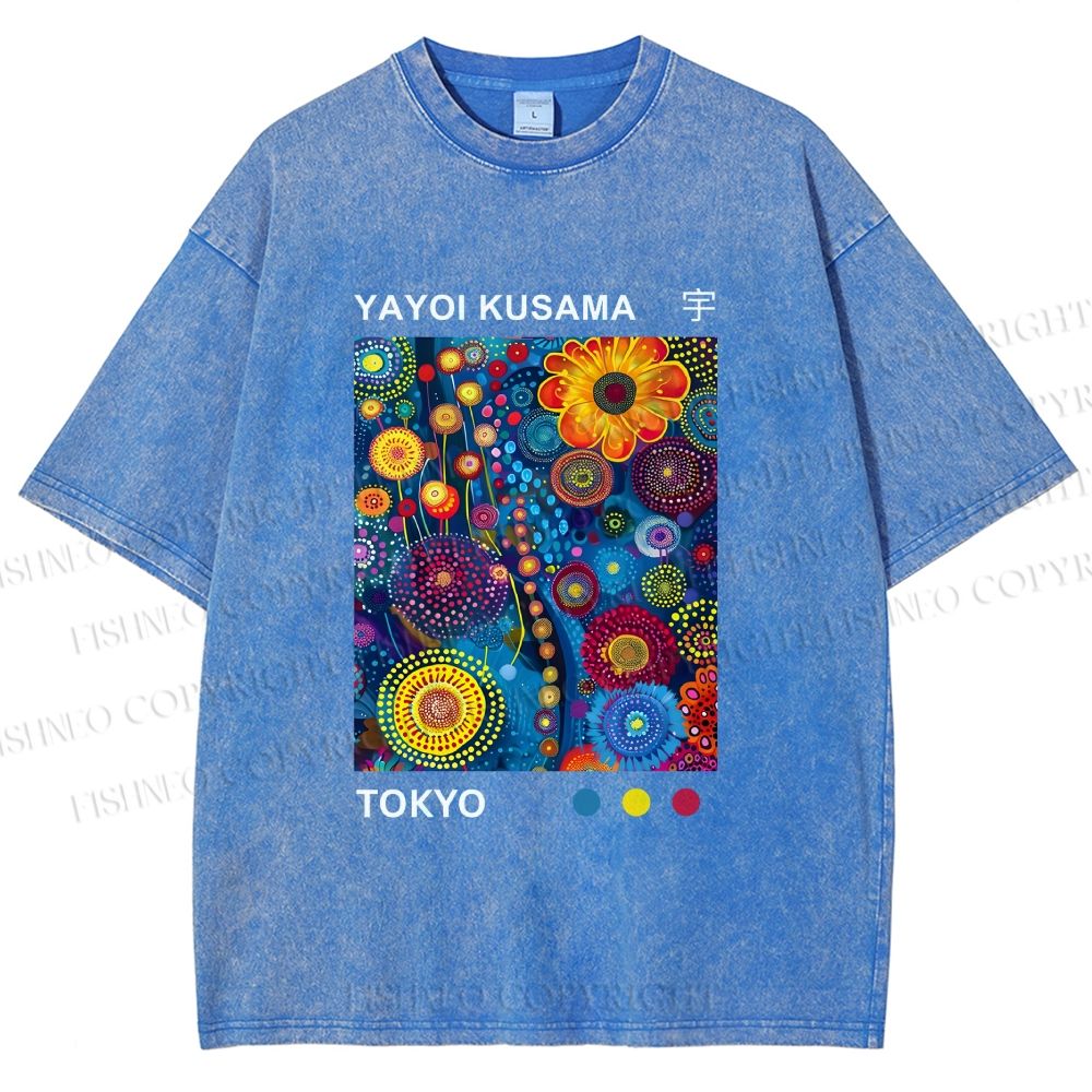 Unisex Yayoi Kusama Flower Printed Washed Tee