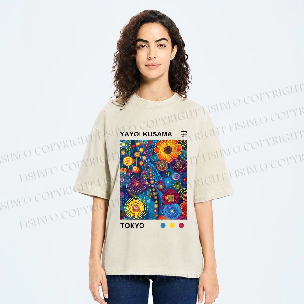 Unisex Yayoi Kusama Flower Printed Washed Tee