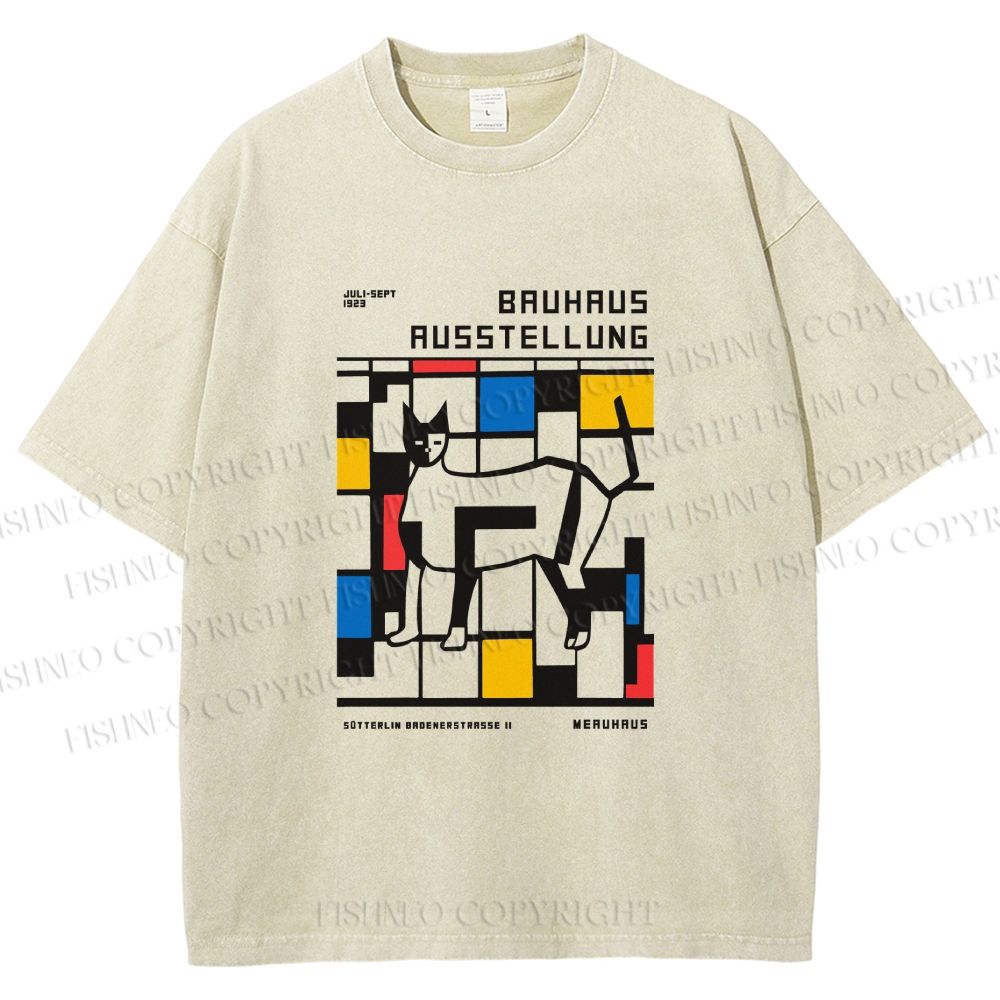 Unisex Bauhaus Cat Printed Washed Tee