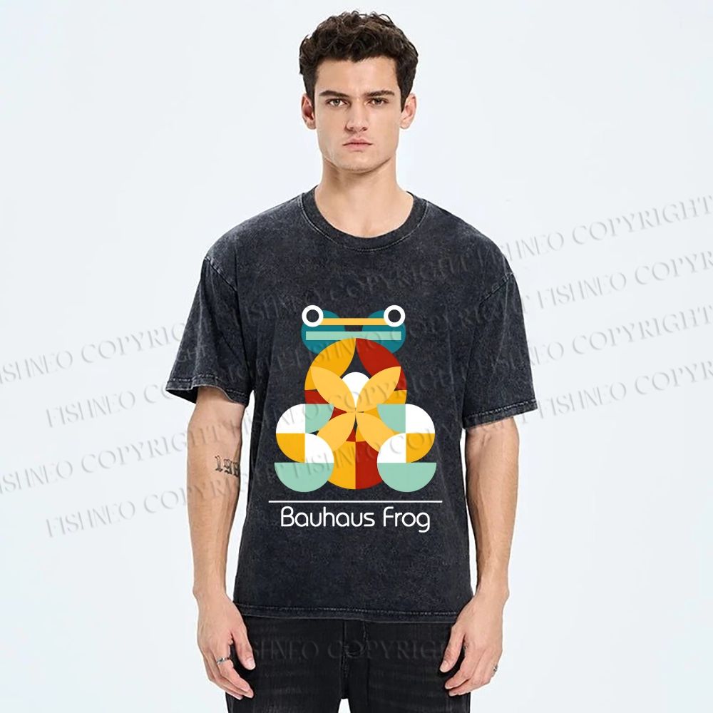 Unisex Bauhaus Frog Printed Washed Tee