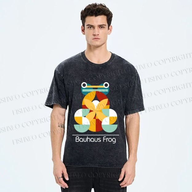 Unisex Bauhaus Frog Printed Washed Tee