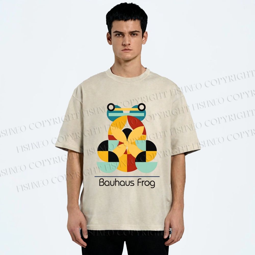 Unisex Bauhaus Frog Printed Washed Tee