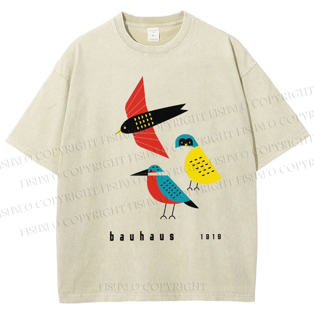 Unisex Bauhaus Bird Printed Washed Tee