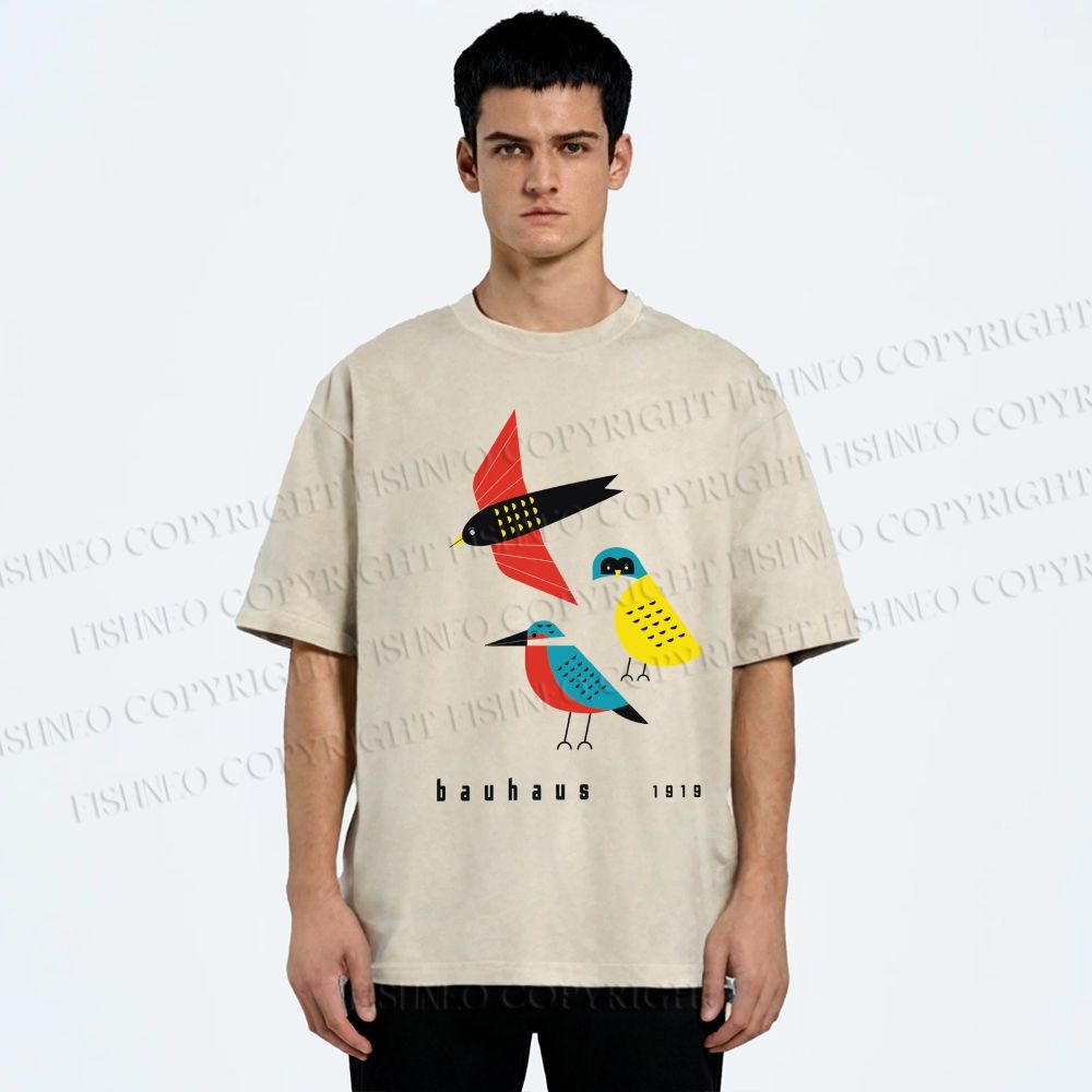 Unisex Bauhaus Bird Printed Washed Tee