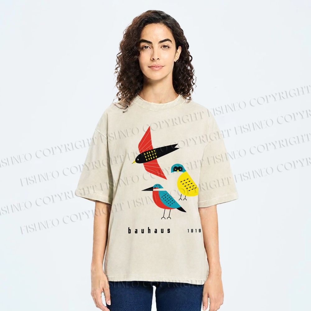 Unisex Bauhaus Bird Printed Washed Tee