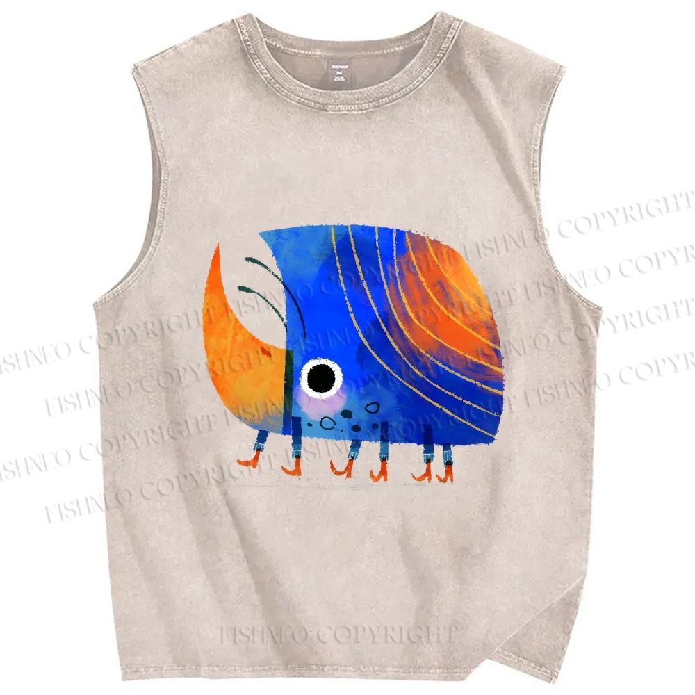 Unisex Children's Illustration Rhinoceros Beetle Printed Washed Tank Top