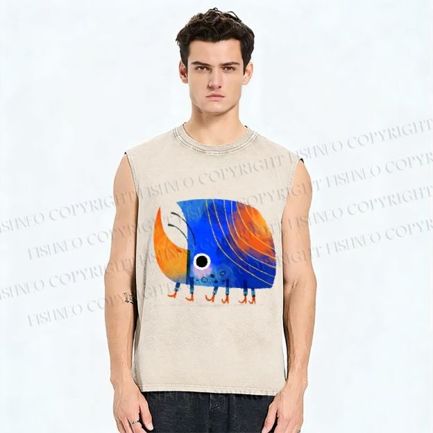 Unisex Children's Illustration Rhinoceros Beetle Printed Washed Tank Top