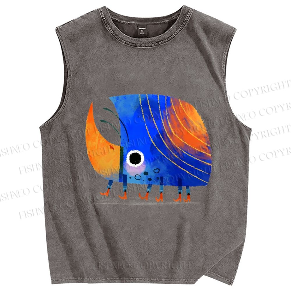 Unisex Children's Illustration Rhinoceros Beetle Printed Washed Tank Top