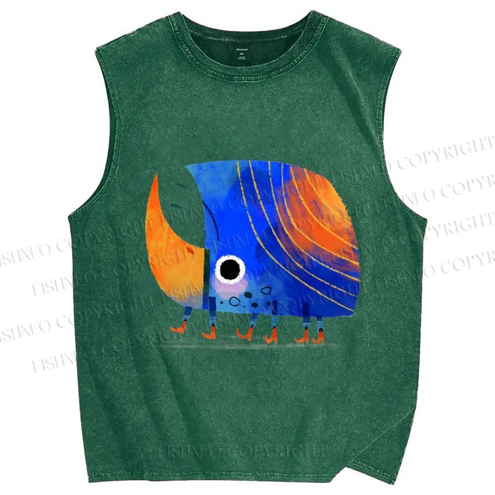 Unisex Children's Illustration Rhinoceros Beetle Printed Washed Tank Top